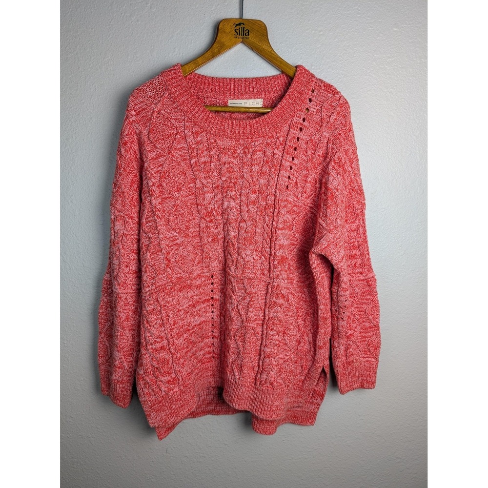 Pilcro Sweater Pullover Womens M Pink Cable-Knit Oversized Crew Neck Long Sleeve